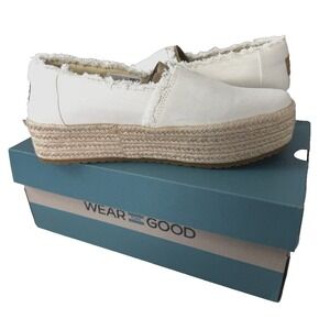TOMS Womens 6.5 Valencia Canvas Platform Espadrille Coastal Grandma Cottagecore